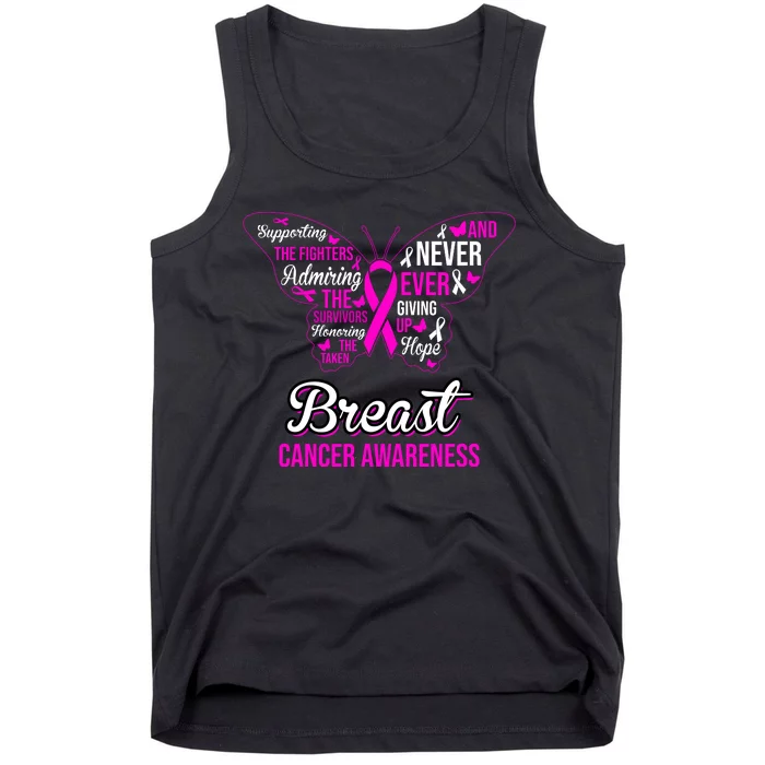 Breast Cancer Awareness Pink Butterfly Ribbon Quotes Tank Top