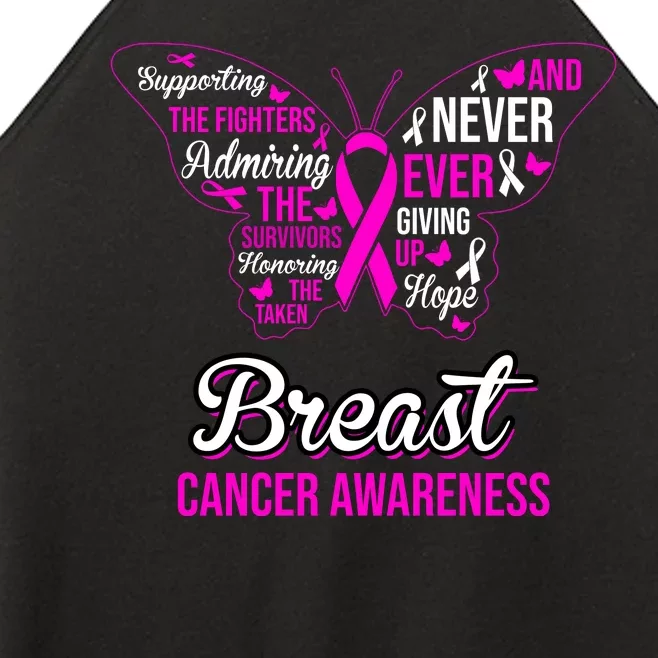 Breast Cancer Awareness Pink Butterfly Ribbon Quotes Women’s Perfect Tri Rocker Tank