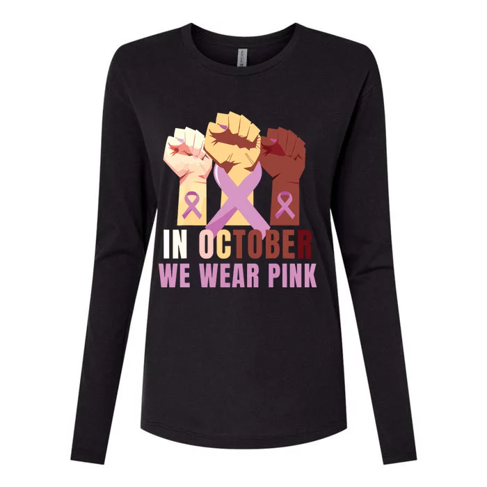 Breast Cancer Awareness Month Pink Fist Raise Fight Womens Cotton Relaxed Long Sleeve T-Shirt