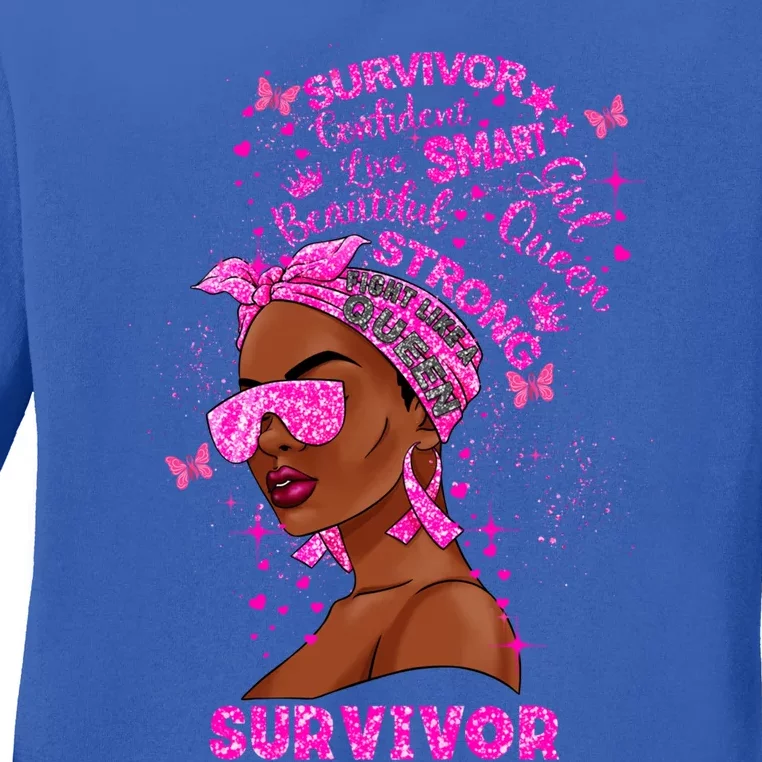 Breast Cancer Awareness Survivor Black Melanin Warrior Gift Ladies Long Sleeve Shirt