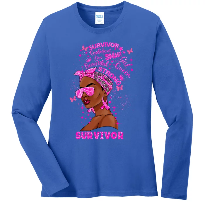 Breast Cancer Awareness Survivor Black Melanin Warrior Gift Ladies Long Sleeve Shirt