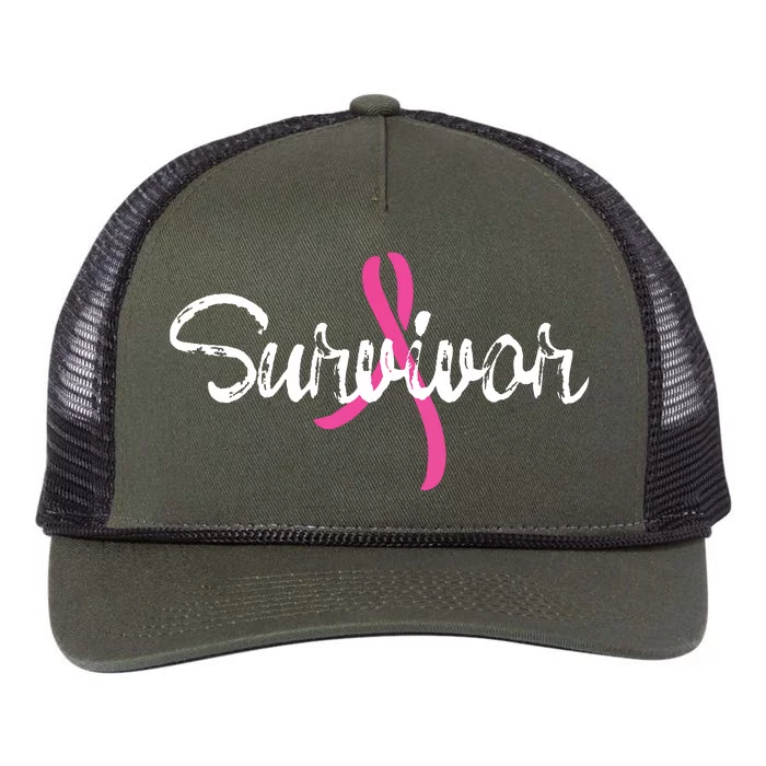 Breast Cancer Awareness Survivor Pink Ribbon Gift Retro Rope Trucker Hat Cap