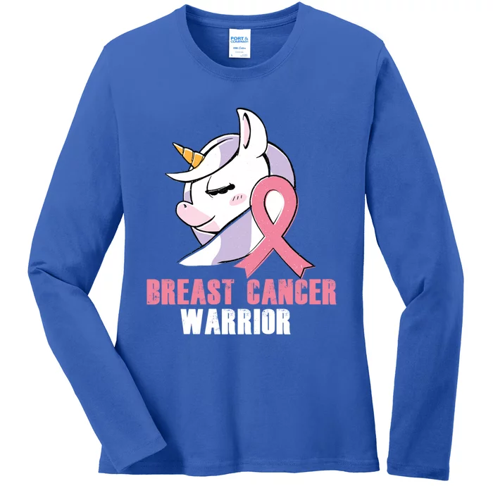 Breast Cancer Awareness Warrior Gift Unicorn Gift Fighter Survivor Cool Gift Ladies Long Sleeve Shirt