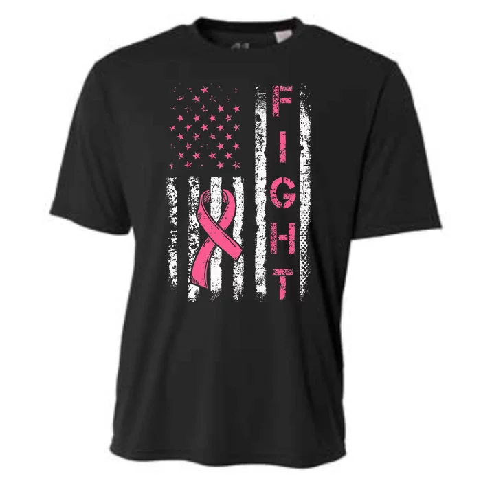 Breast Cancer Awareness American Flag Distressed Cooling Performance Crew T-Shirt