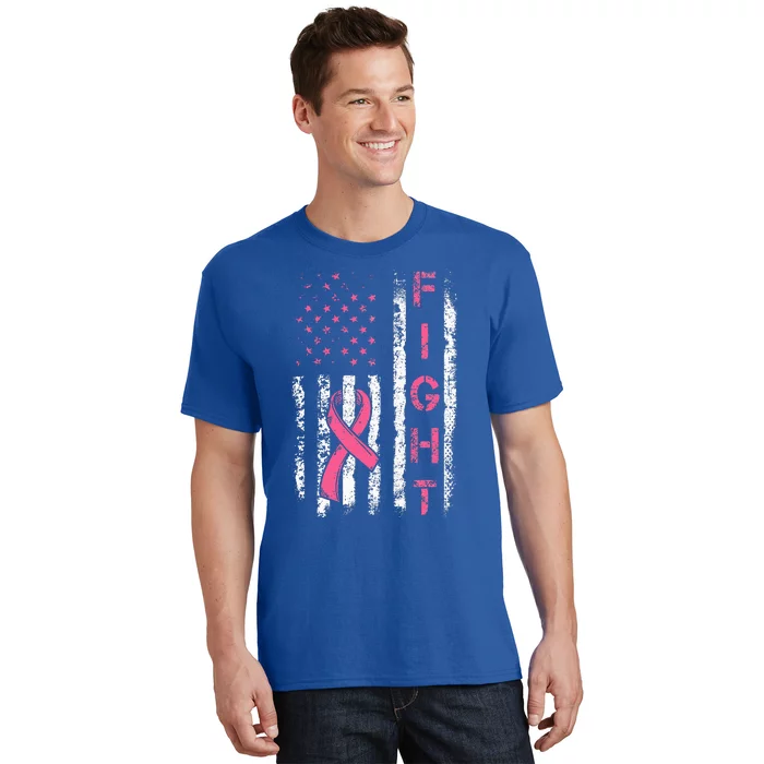 Breast Cancer Awareness American Flag Distressed T-Shirt