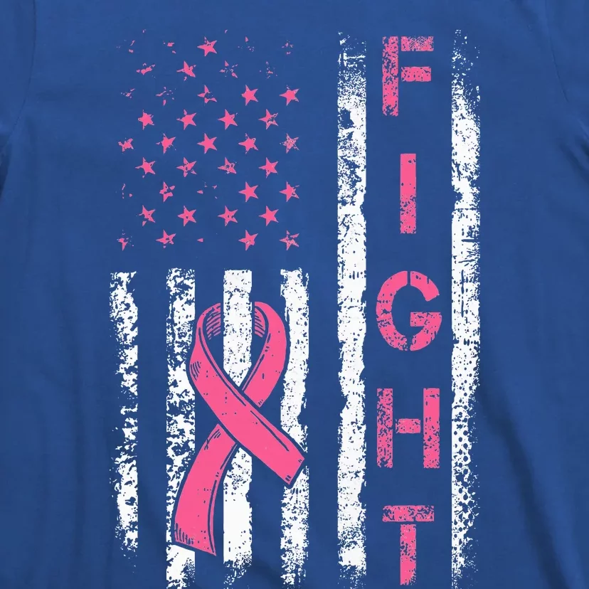 Breast Cancer Awareness American Flag Distressed T-Shirt