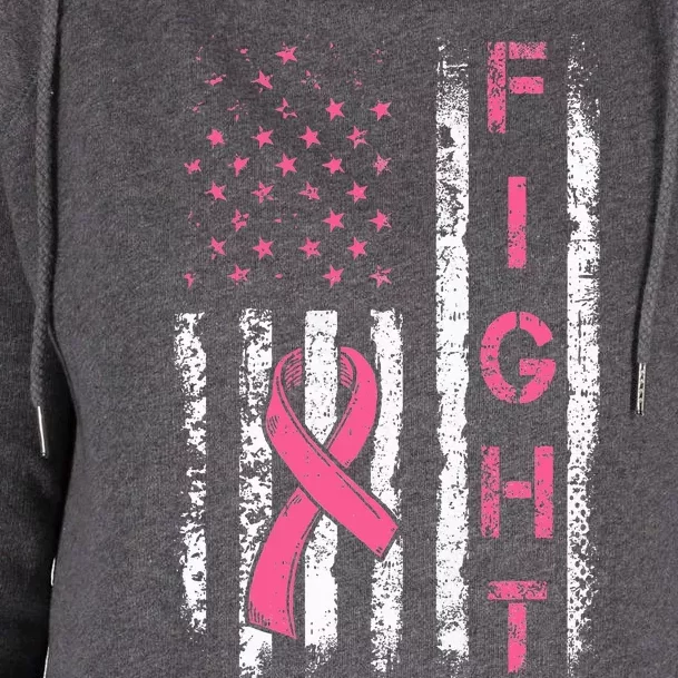 Breast Cancer Awareness American Flag Distressed Womens Funnel Neck Pullover Hood