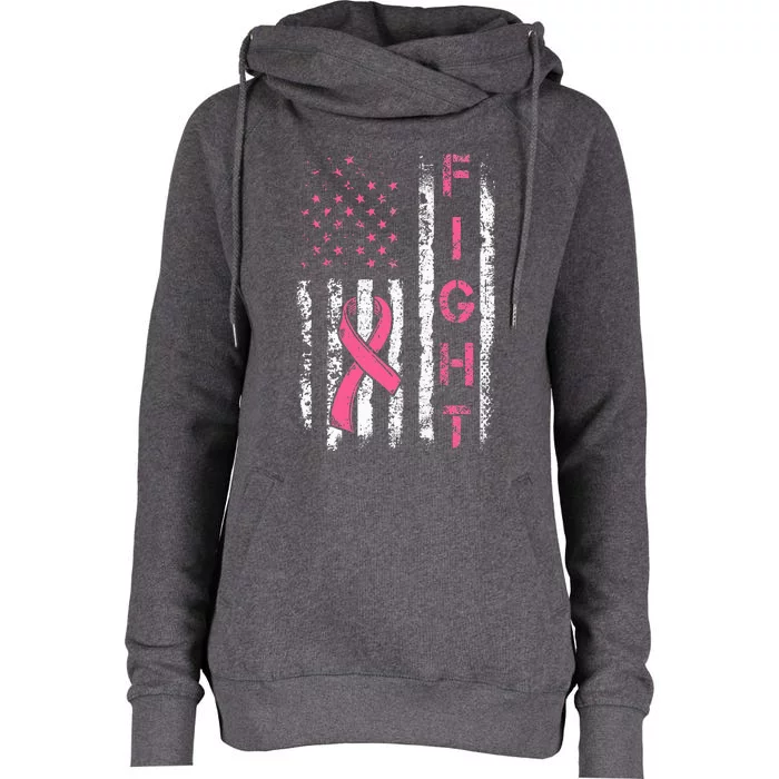 Breast Cancer Awareness American Flag Distressed Womens Funnel Neck Pullover Hood