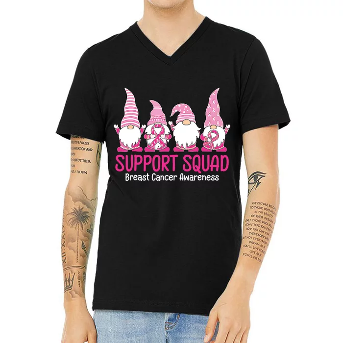 Breast Cancer Awareness Shirts For Gnomes Support Squad V-Neck T-Shirt