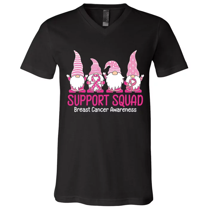 Breast Cancer Awareness Shirts For Gnomes Support Squad V-Neck T-Shirt