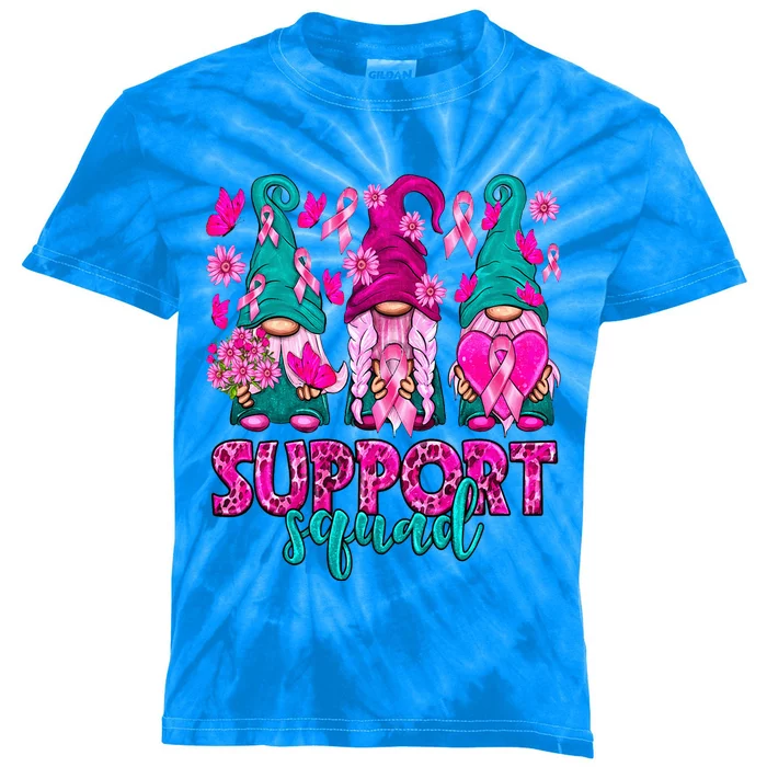 Breast Cancer Awareness Gnomes Support Squad Kids Tie-Dye T-Shirt