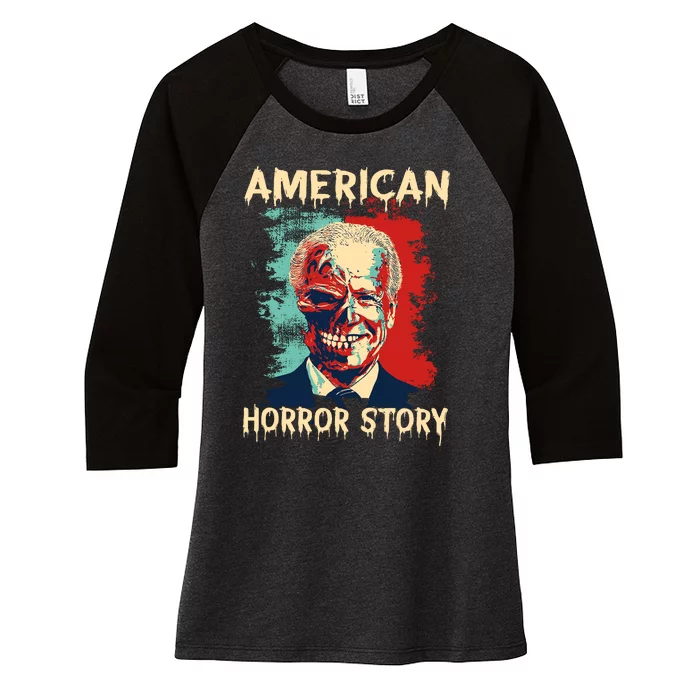 Biden Clown American Horror Story Funny Joe Biden Halloween Women's Tri-Blend 3/4-Sleeve Raglan Shirt