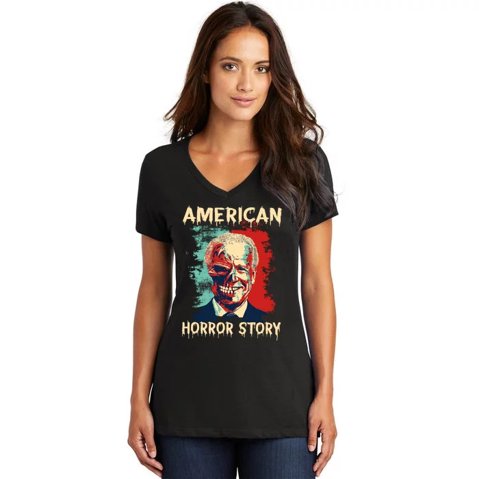 Biden Clown American Horror Story Funny Joe Biden Halloween Women's V-Neck T-Shirt