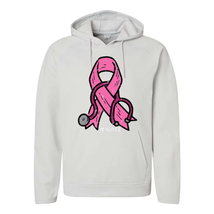 Breast Cancer Awareness Ribbon Nurse Performance Fleece Hoodie