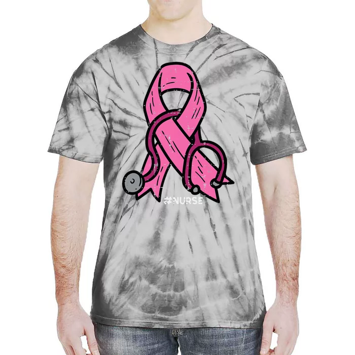 Breast Cancer Awareness Ribbon Nurse Tie-Dye T-Shirt