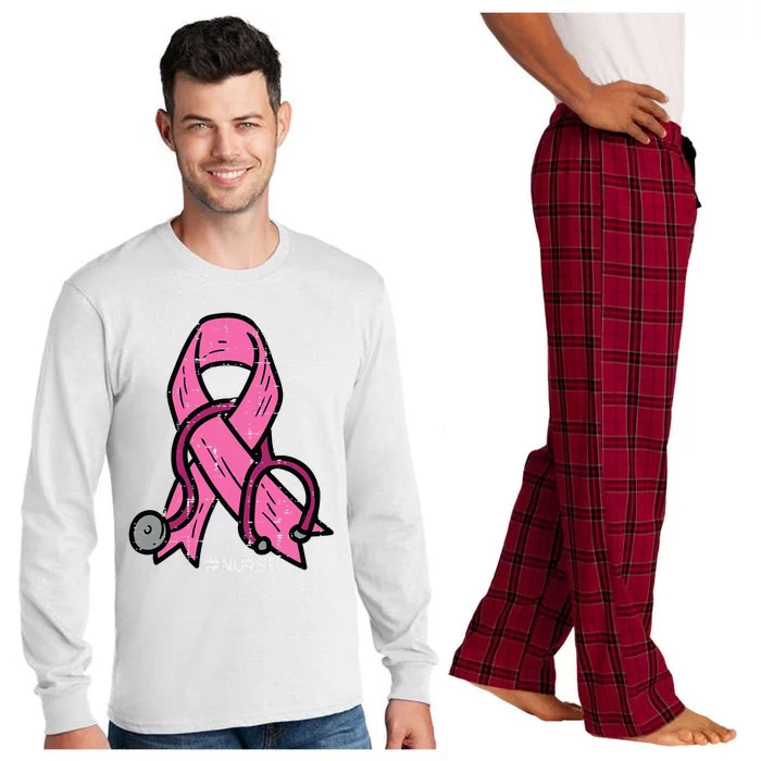 Breast Cancer Awareness Ribbon Nurse Long Sleeve Pajama Set