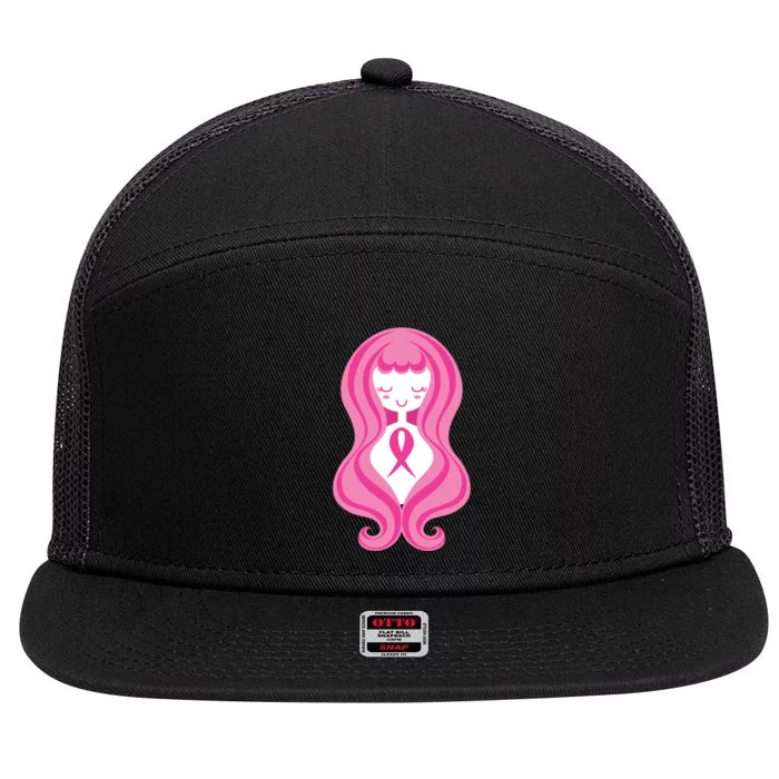 Breast Cancer Awareness Pink Ribbon Girl 7 Panel Mesh Trucker Snapback Hat