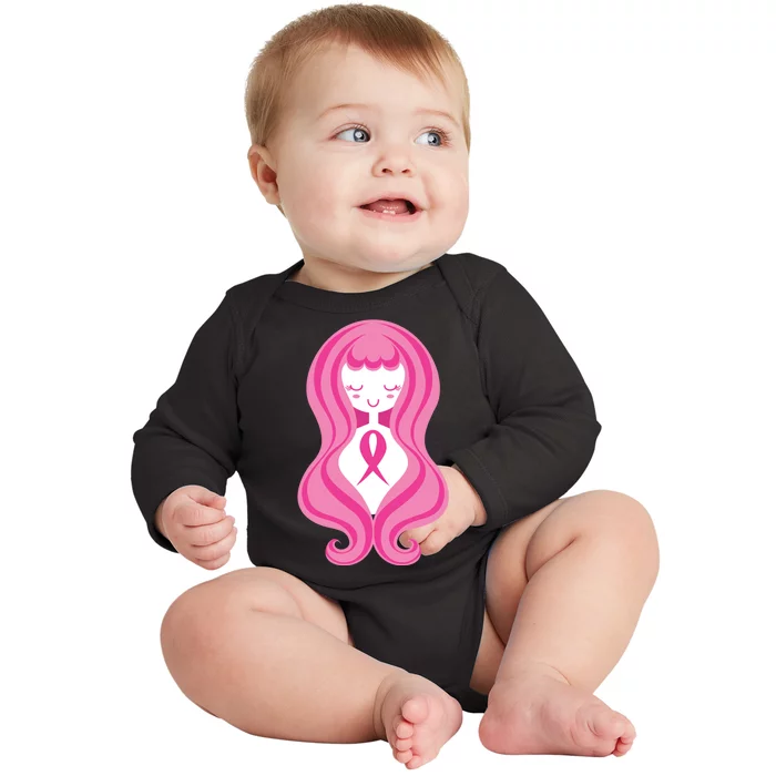 Breast Cancer Awareness Pink Ribbon Girl Baby Long Sleeve Bodysuit