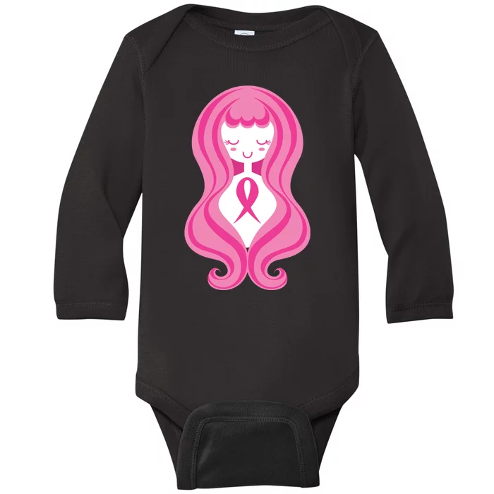 Breast Cancer Awareness Pink Ribbon Girl Baby Long Sleeve Bodysuit