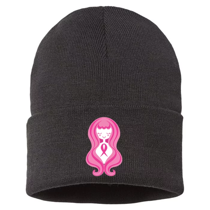 Breast Cancer Awareness Pink Ribbon Girl Sustainable Knit Beanie