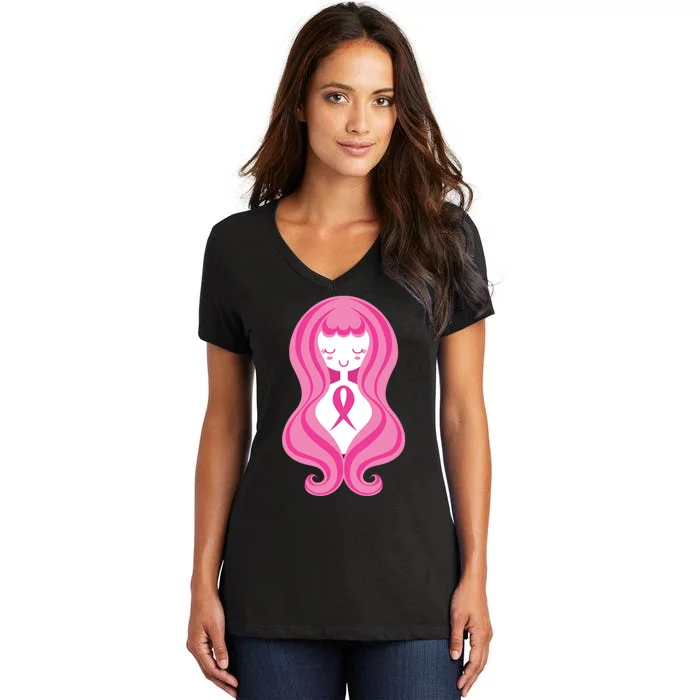 Breast Cancer Awareness Pink Ribbon Girl Women's V-Neck T-Shirt