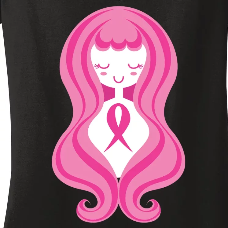 Breast Cancer Awareness Pink Ribbon Girl Women's V-Neck T-Shirt