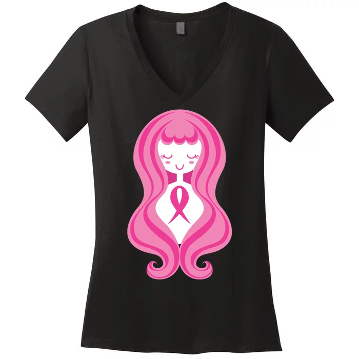 Breast Cancer Awareness Pink Ribbon Girl Women's V-Neck T-Shirt