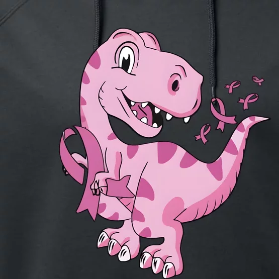 Breast Cancer Awareness Pink Dinosaur Cancer Support Performance Fleece Hoodie