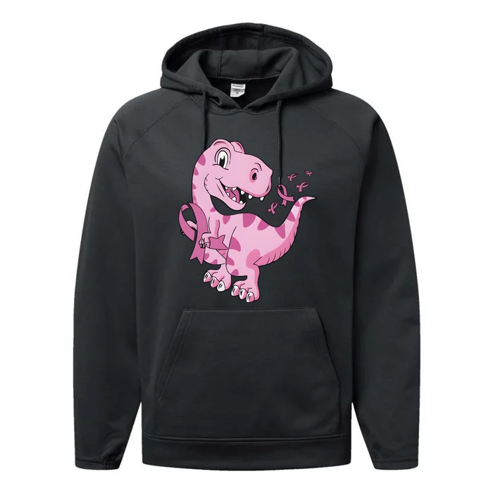 Breast Cancer Awareness Pink Dinosaur Cancer Support Performance Fleece Hoodie