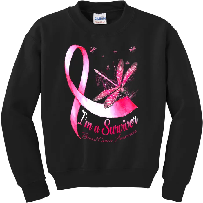 Breast Cancer Awareness Im A Survivor Dragonfly Gift Kids Sweatshirt