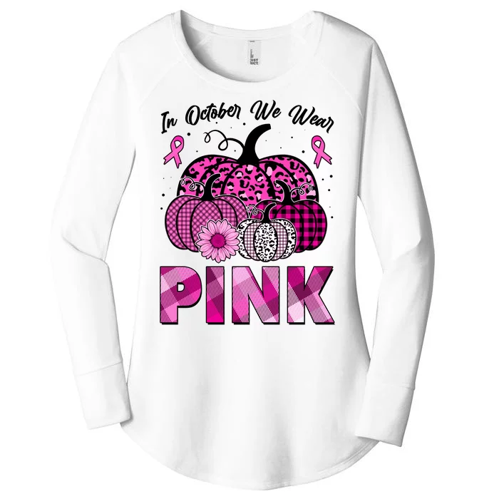 Breast Cancer Awareness In October We Wear Pink Pink Pumpkins Women's Perfect Tri Tunic Long Sleeve Shirt