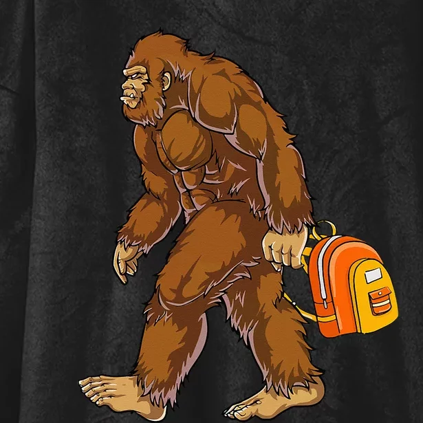 Bigfoot Carrying a Backpack Sasquatch Back To School Funny Hooded Wearable Blanket