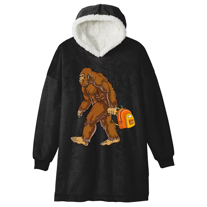 Bigfoot Carrying a Backpack Sasquatch Back To School Funny Hooded Wearable Blanket