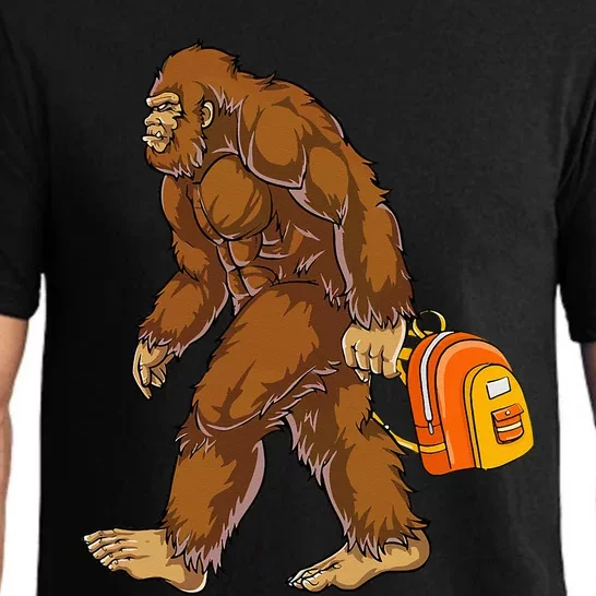 Bigfoot Carrying a Backpack Sasquatch Back To School Funny Pajama Set