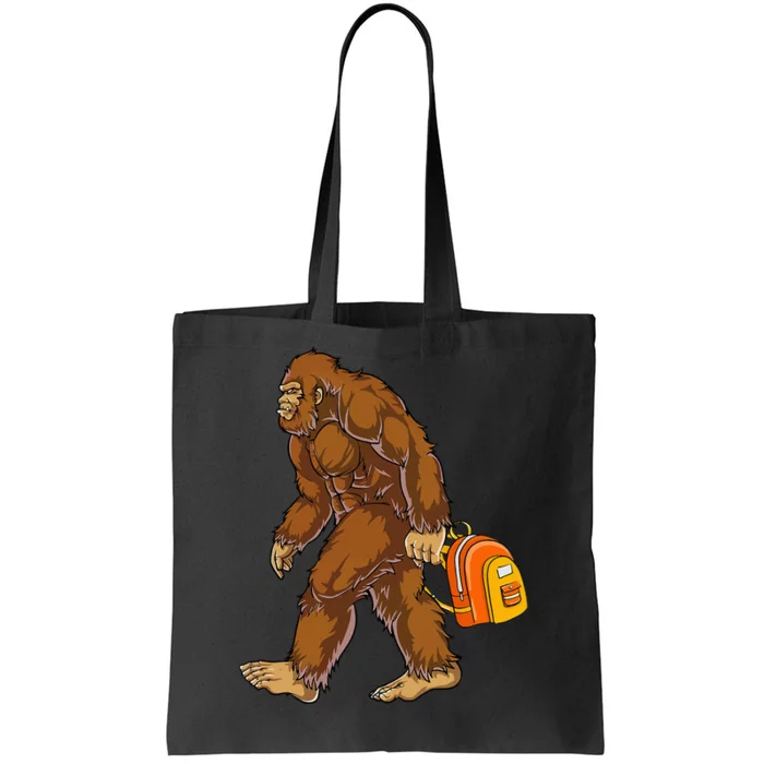 Bigfoot Carrying a Backpack Sasquatch Back To School Funny Tote Bag