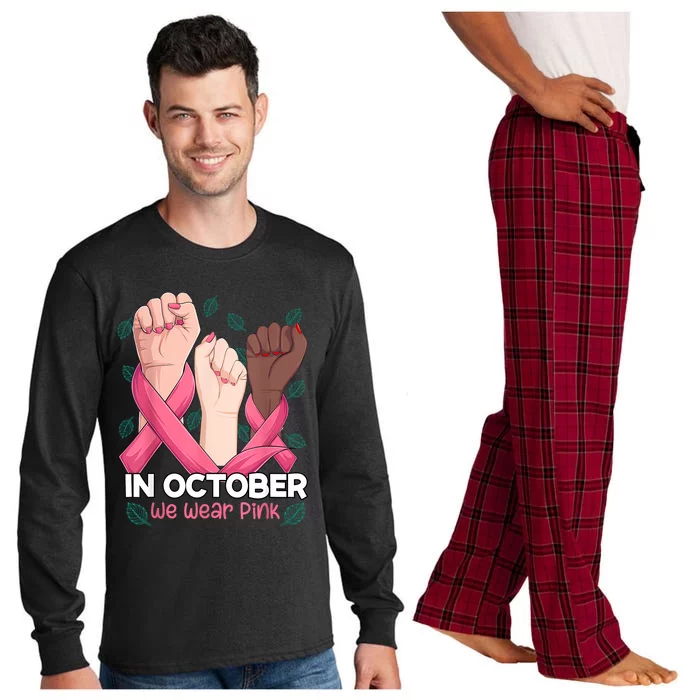 Breast Cancer Awareness Month In October We Wear Long Sleeve Pajama Set