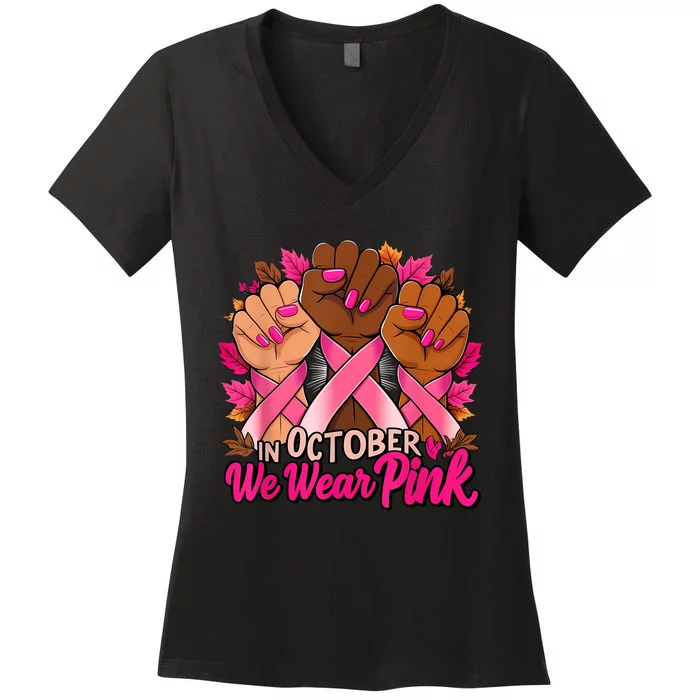 Breast Cancer Awareness 2024 In October We Wear Women's V-Neck T-Shirt