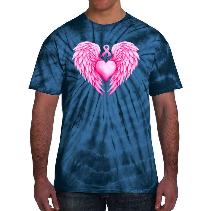 Breast Cancer Awareness Warrior Pink Ribbon Heart Wings Tie-Dye T-Shirt