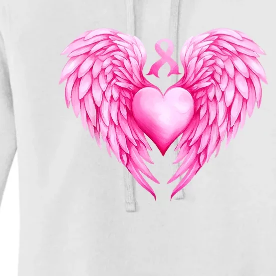 Breast Cancer Awareness Warrior Pink Ribbon Heart Wings Women's Pullover Hoodie