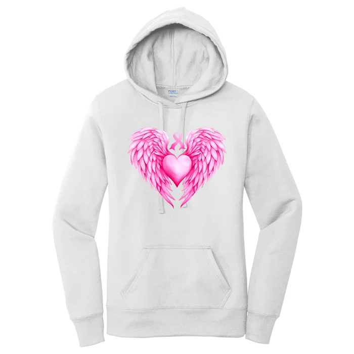 Breast Cancer Awareness Warrior Pink Ribbon Heart Wings Women's Pullover Hoodie