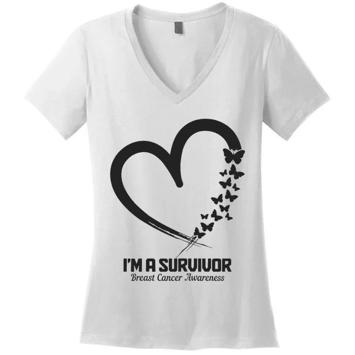 Breast Cancer Awareness Month October Pink Ribbon Survivor Women's V-Neck T-Shirt