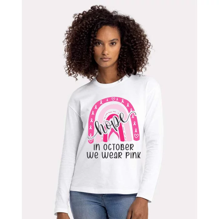 Breast Cancer Awareness Pink Rainbow In October We Wear Pink Womens Cotton Relaxed Long Sleeve T-Shirt