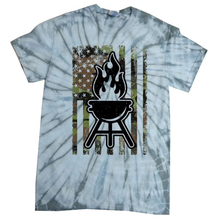 Barbecue Camouflage American Flag Bbq Chef And Us Lover Chef Gift Tie-Dye T-Shirt