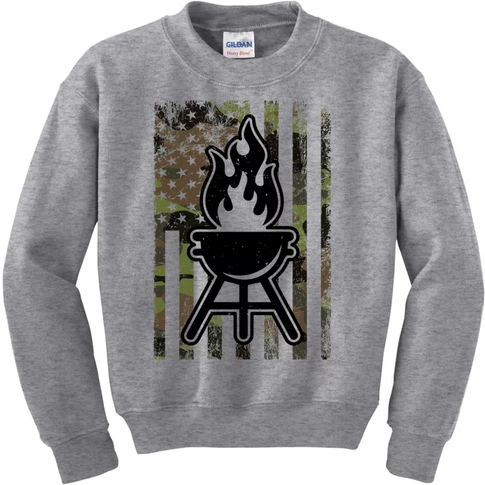 Barbecue Camouflage American Flag Bbq Chef And Us Lover Chef Gift Kids Sweatshirt