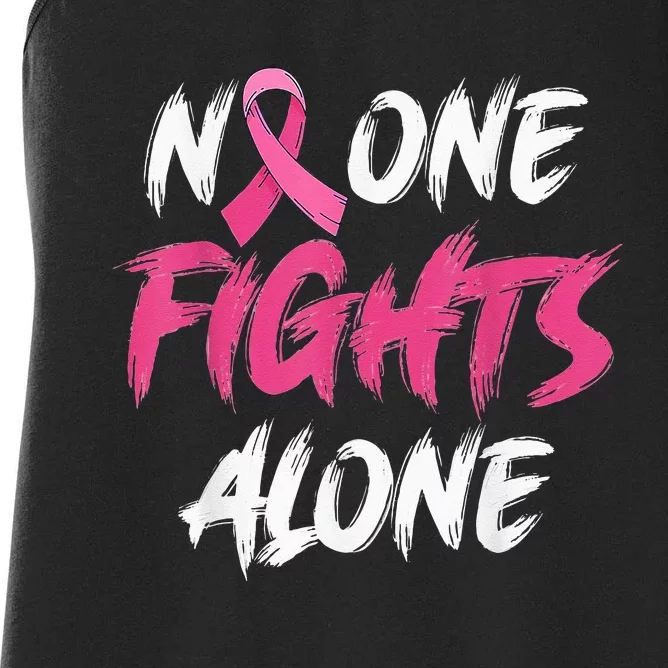 Breast Cancer Awareness Pink Ribbon No One Fight Alone Women's Racerback Tank