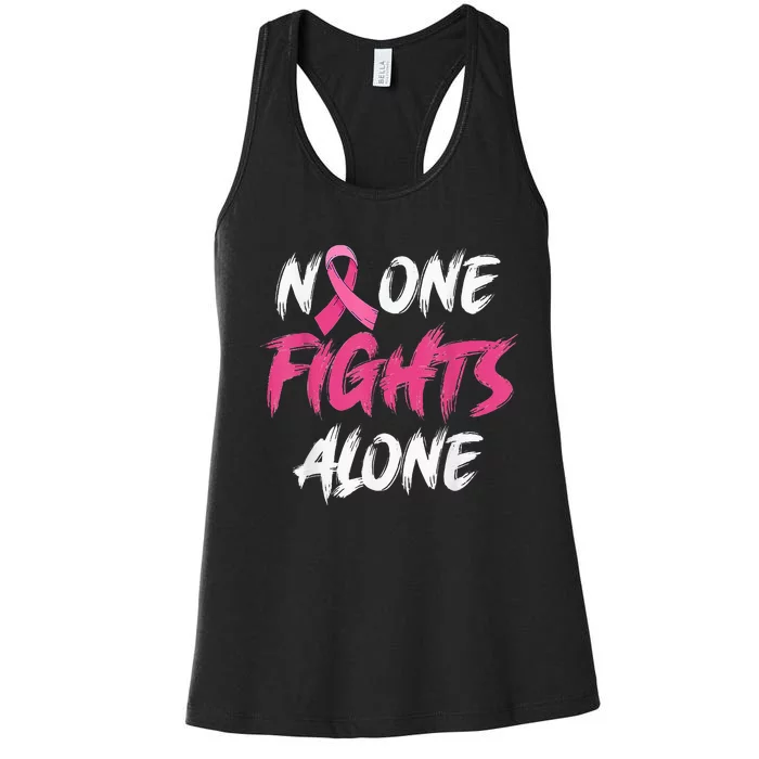 Breast Cancer Awareness Pink Ribbon No One Fight Alone Women's Racerback Tank