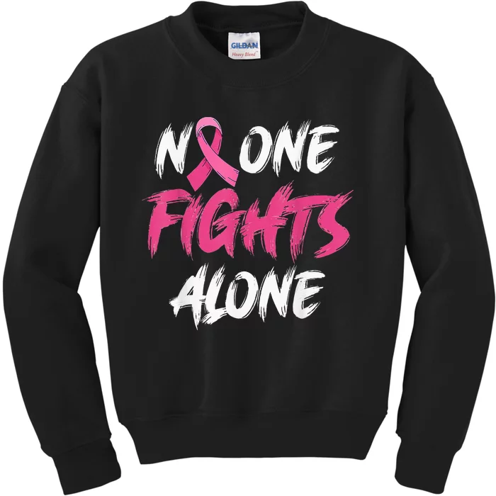 Breast Cancer Awareness Pink Ribbon No One Fight Alone Kids Sweatshirt