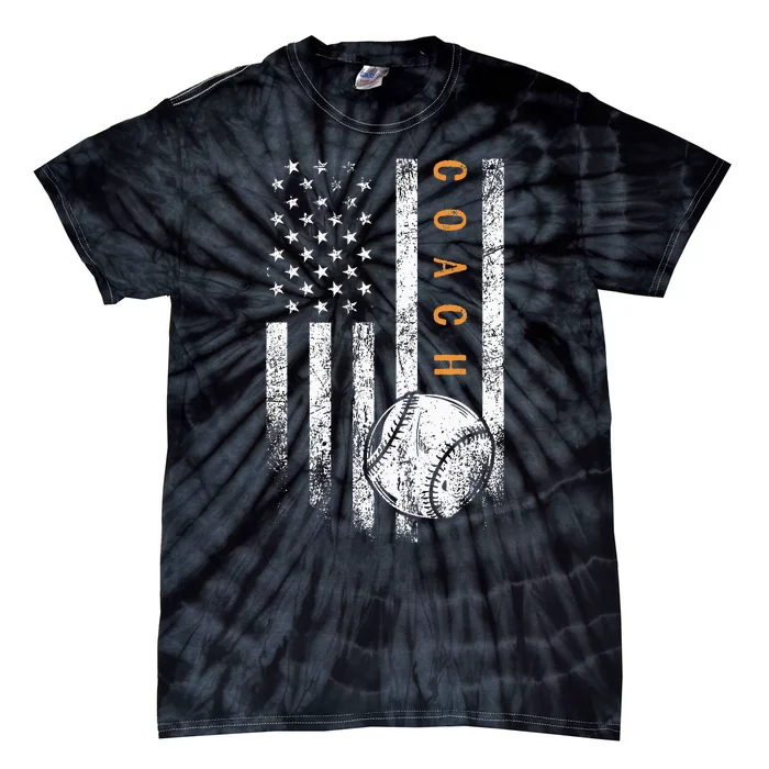 Baseball Coach American Flag Baseball Trainer Coaching Tie-Dye T-Shirt