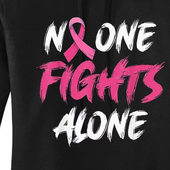 Breast Cancer Awareness Pink Ribbon No One Fight Alone Women's Pullover Hoodie