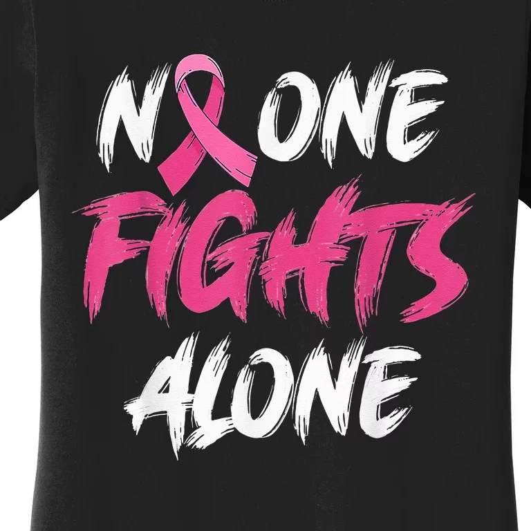 Breast Cancer Awareness Pink Ribbon No One Fight Alone Women's T-Shirt